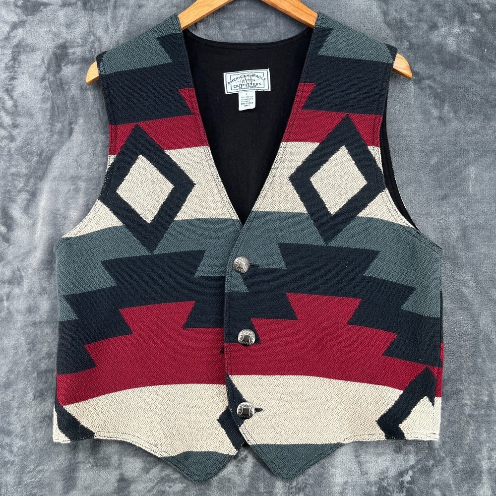 VTG American Eagle 90s Western Navajo Aztec Vest Southwestern Concho Sz Large